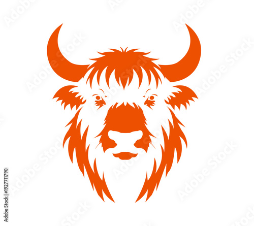 Yak Head Icon, Bull Head Vector Illustration, Editable Yak Silhouette Logo Design, Wild Ox Mascot for Tattoo and Branding