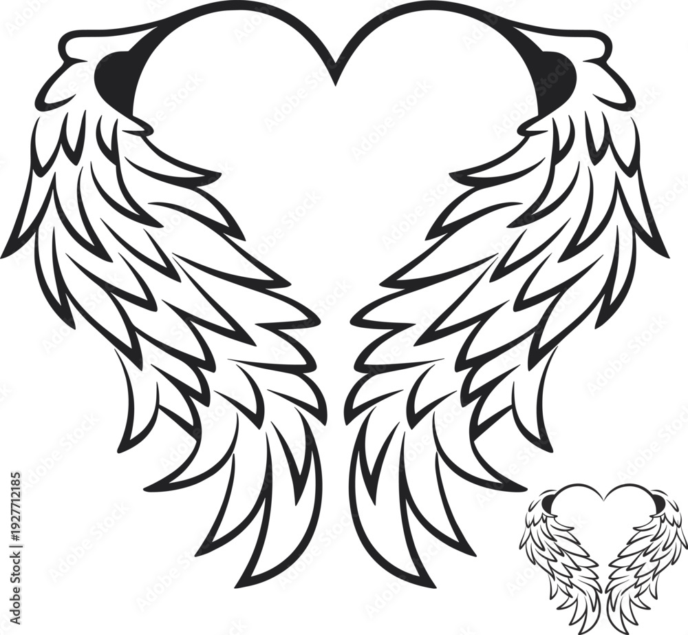 Fototapeta premium Angel Wings Heart SVG, Angel svg, Memorial svg, Halo svg, Heart svg, Angel Wings svg, Heaven svg, Angelic svg, Cut Files