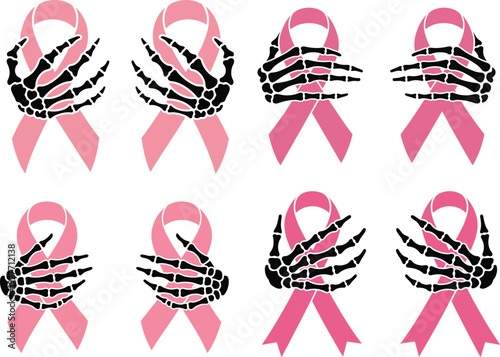 Boob Skeleton Hand Breast Cancer Ribbon Svg, Cancer Awareness svg, Her Fight is Our Fight svg, Cancer Survivor, Strong women