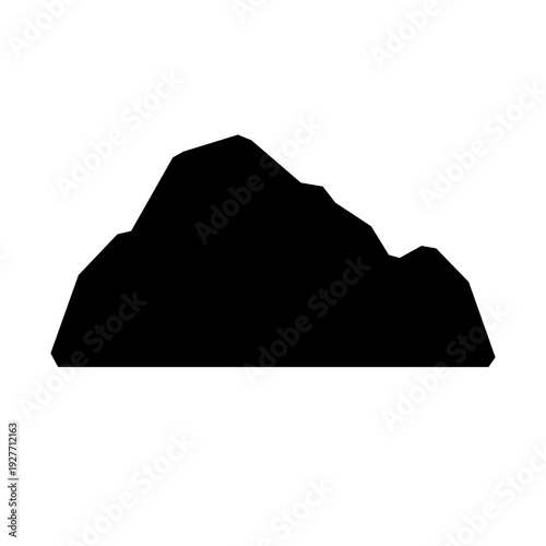 Silhouette of a mountain range against a white background.