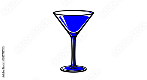 Blue cocktail glass with liquid.