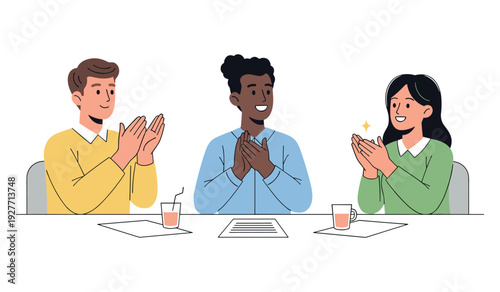 Group of diverse young adults applauding together in meeting