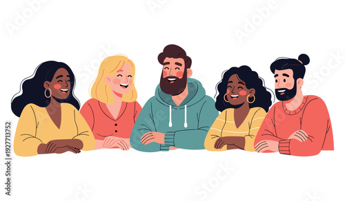 Diverse group of young adults laughing together in casual attire
