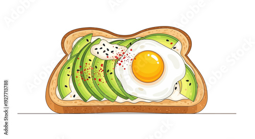 Avocado and egg on toast breakfast.