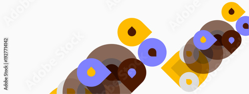 Abstract design features overlapping circles, varying shades. Minimalist composition with muted color palette, simple geometry.