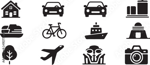 transport transportation vehicle travel black icons silhouette vector illustration art