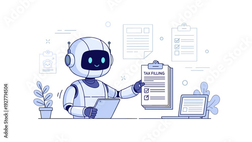 Friendly robot assisting with tax filing using technology and automation