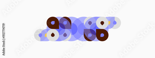 Abstract circles overlap, creating layered visual effect. Brown, lavender hues dominate white background. Simple, modern design.