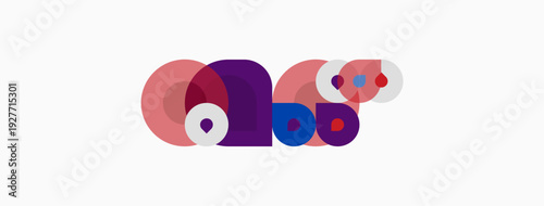 Abstract colorful circles overlap, creating playful shapes. Design feels modern, minimalist, vibrant. Composition uses purple, blue, pink hues.