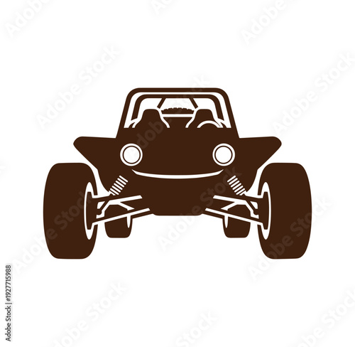 brown dune buggy icon with large tires and open top on white background