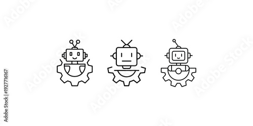 Robot machine working in process. automation mechanism development for technology. artificial intelligence and innovation concept with three robot icons on a white background