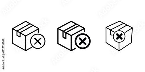 Declined delivery or canceled order concept vector line icon illustration, box with cross mark, undelivered package, return goods