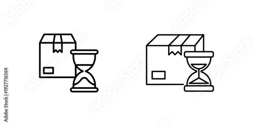 Delivery time concept with package box and hourglass icon, two versions of shipping package with time symbol