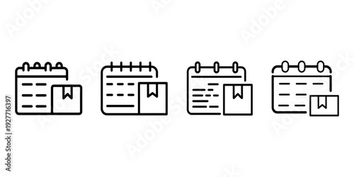 Shipping schedule concept with calendar and package box icon, multiple variations of delivery date planning