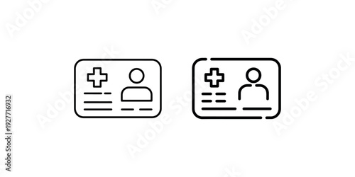 Medical identity card icon set showing patient health records and insurance documents with cross symbol and person profile for hospital administration use