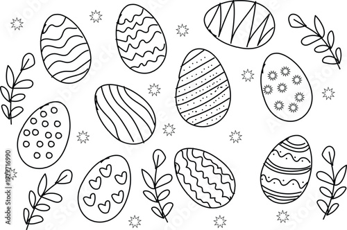 Easter sunday decorative eggs coloring page for kids