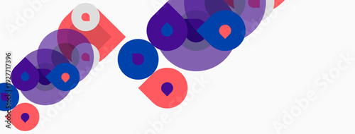 Abstract composition featuring overlapping circles, varying sizes, purple hues, pink accents. Minimalist design, clean background.