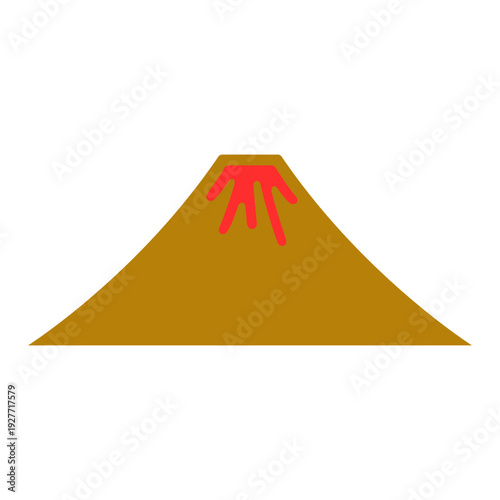 Simple illustration of a volcano with red lava erupting from the top.