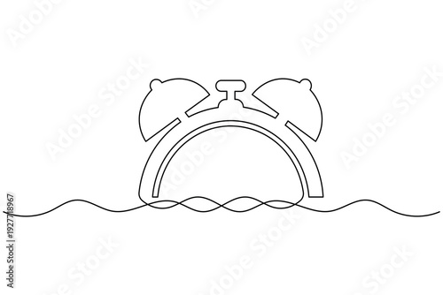 Alarm Clock Twin Bell Line Icon Continuous One Line Art Time Management Timer Symbol
