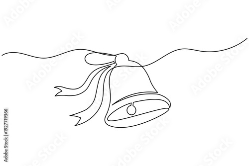 Christmas Bell Line Icon with Ribbon Continuous One Line Art drawings Holiday Decoration Symbol