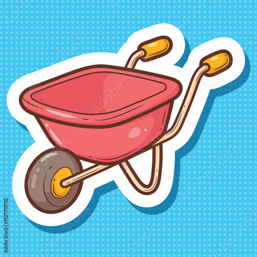 Red Cartoon Wheelbarrow Sticker Vector Illustration