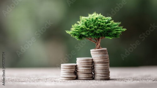 A tree growing on top of a stack of coins, symbolizing financial growth.
