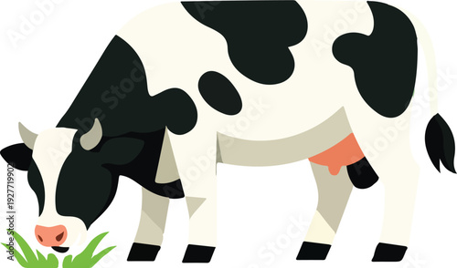 Cattle Grazing Farm Animal Full Body Flat Vector Illustration