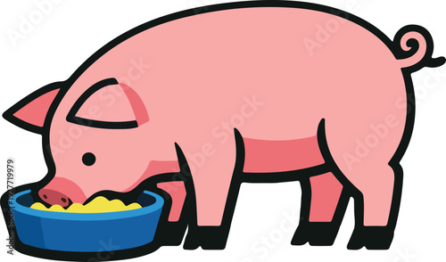 Pig Eating Food Full Body Flat Vector Illustration