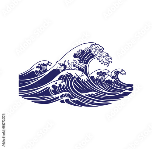 Large ocean wave crashing in a stylized illustration of a sea storm