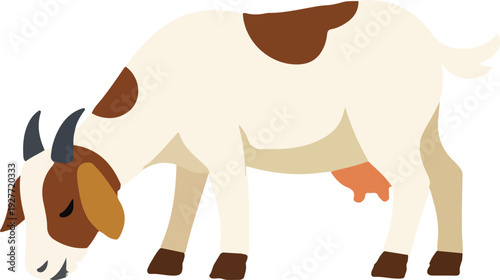 Domestic Goat Feeding on Grass Full Body Flat Illustration
