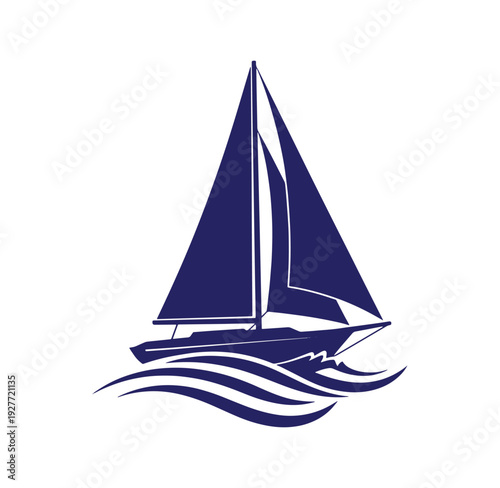 Sailing yacht on waves with large sail in ocean water  maritime symbol