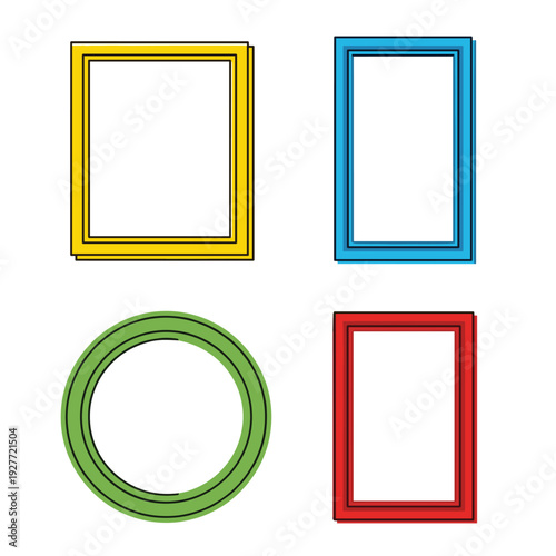 Four colorful frames in different shapes and colors.
