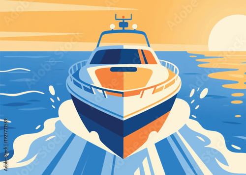 Speedboat Front View at High Speed Illustration Creative Design Template 