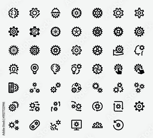 User Interface Cogwheels Line Icon Set