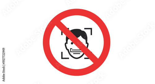 Prohibition sign indicating that facial recognition technology is not permitted on individuals wearing protective face coverings due to security concerns.
