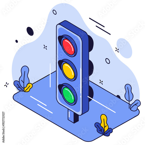 Colorful traffic light illustration with vivid red, yellow, green signals