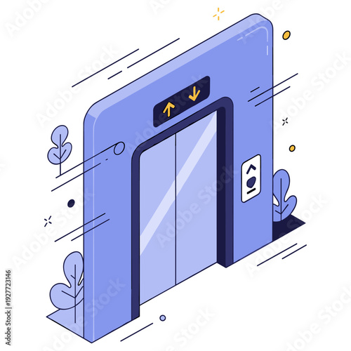 Modern blue elevator design with up and down arrows