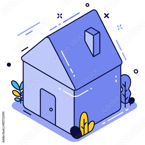 Minimalist blue house illustration with simple geometric design