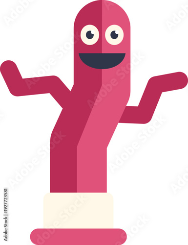 Pink inflatable tube man smiling and waving arms, advertising an event