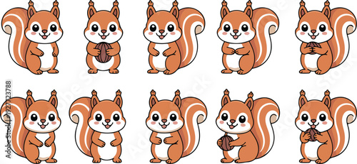 Cute Squirrel Character Collection with Different Poses and Expressions  Kids Illustration