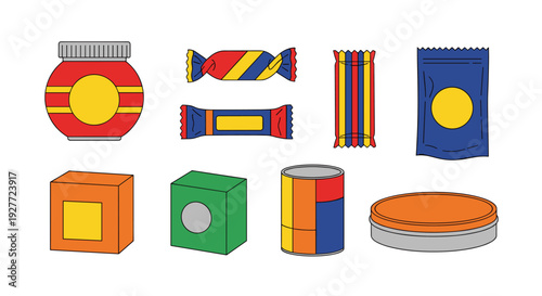 A colorful vector graphic illustration of various shaped objects and designs