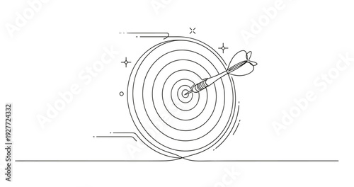 Bullseye hit with arrow in minimalist line art design. No editable strokes