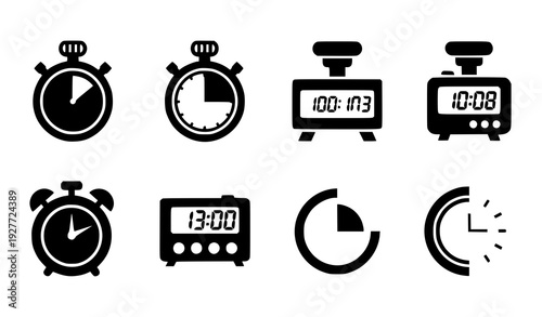 Timers and stopwatch icon set flat countdown clock symbols vector isolated on white background