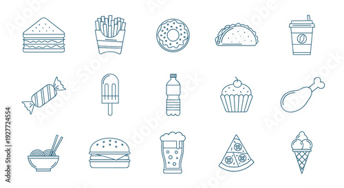 A set of minimalist food icons in a simple line art style