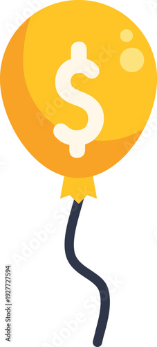 Yellow dollar sign balloon illustrating economic growth, inflation or financial bubble