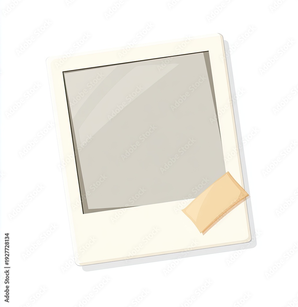 Fototapeta premium Beige-framed photo with an empty, faded interior, slightly angled, with a sticky note