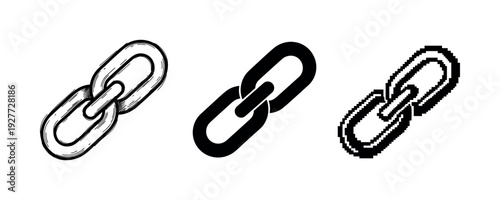 Three styles of chain links: sketch, solid, and pixel art