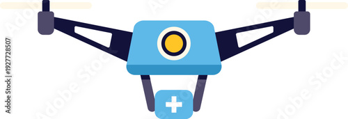 Drone carrying a box with a medical cross symbol for health service