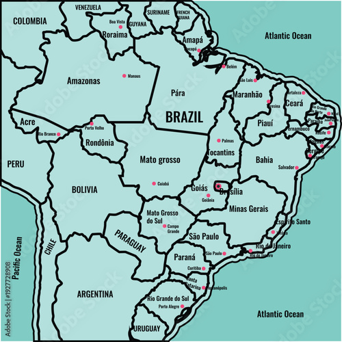 Map of Brazil - Professional Cartography Illustration with Administrative Borders