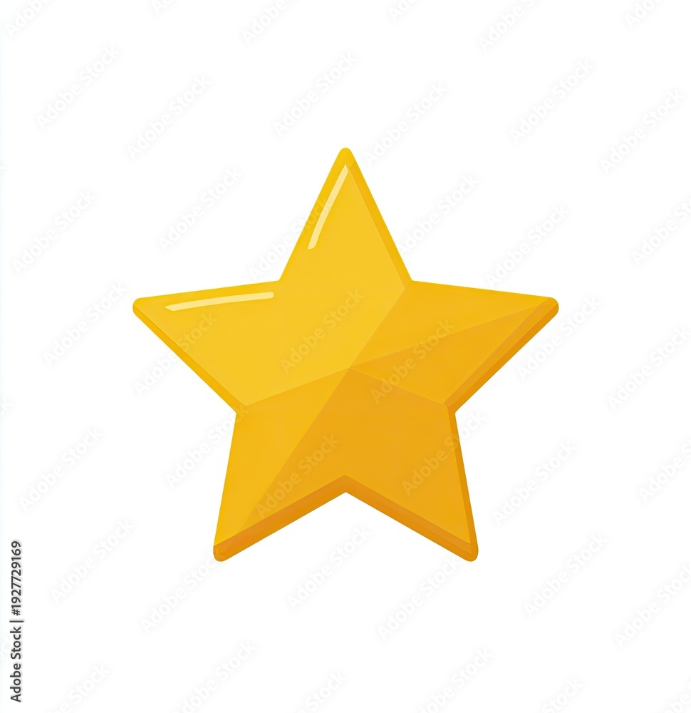 Obraz premium A bright, five-pointed golden star, rendered in a shiny, cartoon style, isolated on white